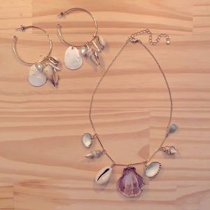 Gold painted seashell earrings and necklace